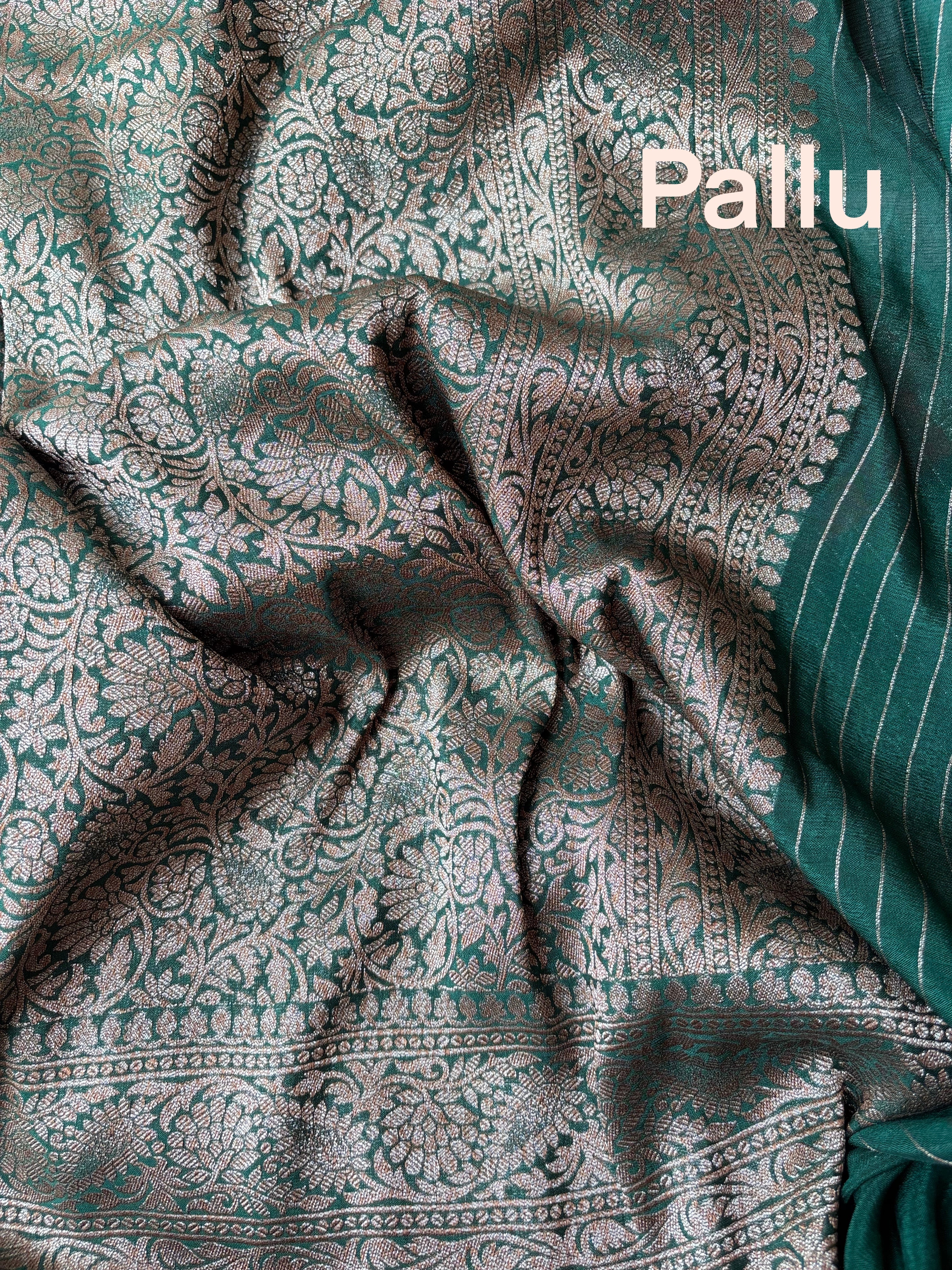 Red with Dark Green semi banaras Saree